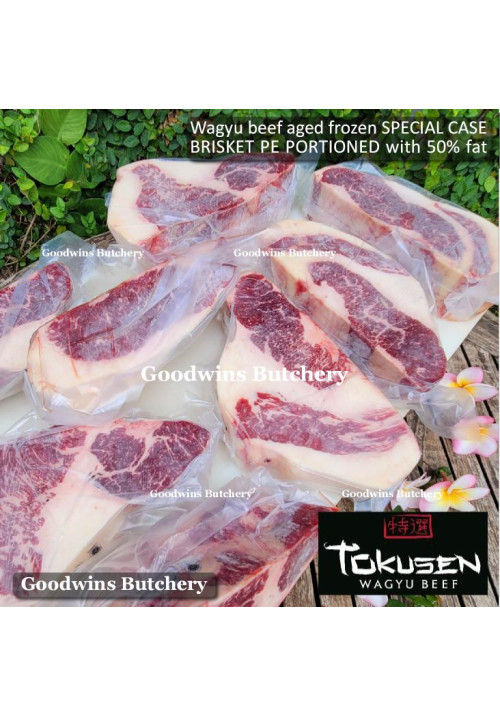Beef BRISKET PE (Point End) for smoke soup tongseng rawon semur WAGYU TOKUSEN mbs <=5 aged frozen PORTIONED 50% FAT SPECIAL CASE +/- 1.2kg HALF PRICE (price/kg)